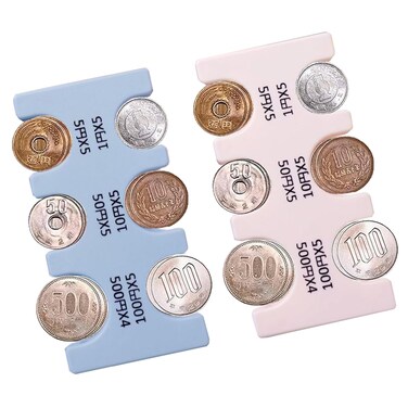 Generic 2 Pcs Japanese Yen Coin Holder Hard Case Organizer and Storage for Coins Rectangle JPY Coin Organiser and Dispenser, Plastic Coin Sorter Wallet with 6 Slots (Pink, Sky blue), Pinane-Holder-97