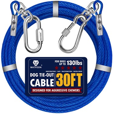 Dog Leads for Yard 20ft 25ft 30ft 35ft 40ft 45ft 50ft 55ft 65ft 100ft Dog Tie Out Cable Runner Steel Tieout Heavy Duty Tether Chew Proof Long Dog Chains for Outside, Camping, Park (30ft-Blue)