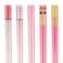 HELERKOL 5 Pairs Fiberglass Chopsticks Pink Japanese Korean Chopsticks Reusable Non-Slip Chopsticks Dishwasher Safe, 9.6 Inches Long, 5 Patterns