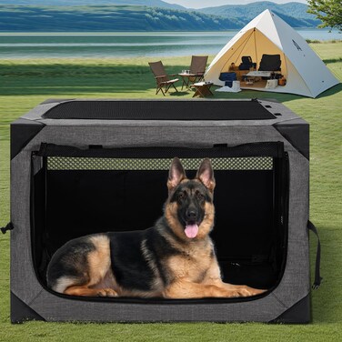 Outtsp 36 Inch Portable Travel Dog Crate, 3 Door Collapsible Soft Pet Kennel with Durable Mesh Windows for Medium Dogs, Foldable Dog Cage with Storage Pocket for Outdoor (Dark Grey)