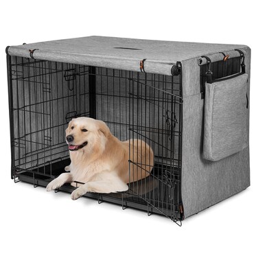 VERABE 600D Dog Crate Cover, Waterproof Pet Kennel Cover with Storage Bag, Dog Cage Cover Fit for 30 Inch Wire Crate, 30 Inches, Gray (Cover Only)