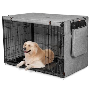VERABE 600D Dog Crate Cover, Waterproof Pet Kennel Cover with Storage Bag, Dog Cage Cover Fit for 24 Inch Wire Crate, 24 Inches, Gray (Cover Only)