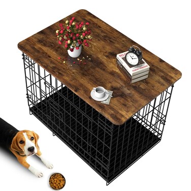 Hoyula Dog Crate Topper Wood 36 Inch Dog Crate Topper Crate Table Topper Collapsible Dog Kennel Topper for Decorative Dog Crate, Suitable for 36 Inch Wire Dog Crate (Furniture Style, Brown)