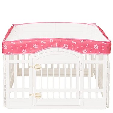 KUMOUARTS Dog Playpen Mesh Top Cover for 36" Inch Pet Playpen with 4 Panels, Dog Crate Cover Pet Tent Puppy Play Pen Cover, Ideal for Indoor/Outdoor Use. Note: Playpen Not Included!!! (Pink)