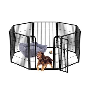 FXW Homeplus Indoor Dog Playpen - Stress-Free and Safe Play, 32 Inch 8 Panels for Small and Medium Dogs, Black│Patented