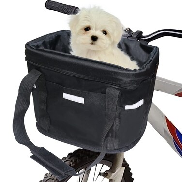 Bike Basket, BESUNTEK Quick Release Bicycle Front Basket, Foldable Small Pet Cat Dog Carrier Multi-Purpose Bicycle Handlebar Bag Cycling Bag, Easy Install, for Pet,ShoppingCommuter,Camping and Outdoor