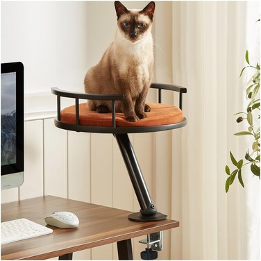Juopool Cat Desk Bed - Mounted Desktop Cat Bed for Home Office, Indoor Cat Desk Perch, Apartment Elevated Cat Nest Accessories for Work, Essential Kitten Furniture Attachment(Black)