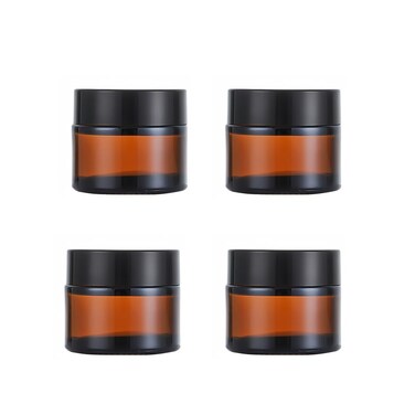 4 Pcs 50g Amber Glass Cream Jars with Lids &amp; Inner Liners,Empty Refillable Cosmetic Containers Jar for Eye Cream,Sample,Powder,Lotion,Body Butter,Ointments,Small Glass Jars Travel Jar