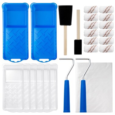 Mister Rui Paint Roller Kit, 25 Pack, 2 Inch Microfiber Paint Rollers 10 mm Nap, Small Paint Roller Kit, Mini Paint Roller, Paint Tray with Liners, Sponge Paint Brush, Mini Rollers for Painting