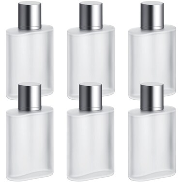6 Pcs Frosted Glass Bottle Perfume Atomizer Refillable Spray Empty Perfume Bottles Fine Mist Atomizer Cosmetic Container for Travel, Silver (50ml)