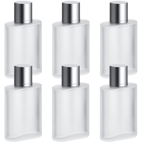 6 Pcs Frosted Glass Bottle Perfume Atomizer Refillable Spray Empty Perfume Bottles Fine Mist Atomizer Cosmetic Container for Travel, Silver (50ml)