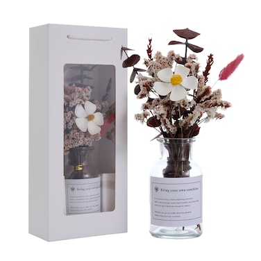 Dried Flowers Bouquet for Vase,Dining Table Centerpiece Decor,Real Mixed Dried Flowers with Stems and Vase,Kitchen Table Decor,Coffee Table Decor,Living Room Farmhouse Decor(Lavender)