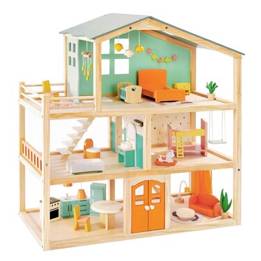 Red Roof Wooden Dollhouse with 19 Pcs Furniture for Girls, 2.6 feet High with Elevator, Doorbell, Light, Large Doll House Playset Toy for Kids Girls 3-7+, 31.5" x 25" x 12.2