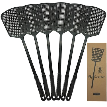 MUTOOZ Fly Swatters Multi Pack - Fly Swatter Plastic with Heavy Duty Thick Grip, Black 6 Pack
