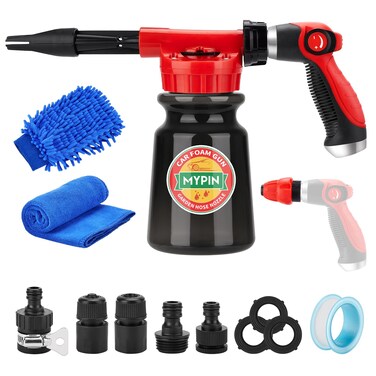 Updated 16 IN 1 Car Wash Foam Gun, Foam Cannon,Adjustable Hose Wash Sprayer with 2.5 to 6 Bars Foam Blaster,Suitable for Car Cleaning and Garden Use with 1/2&rdquo; Quick Connector(Black)