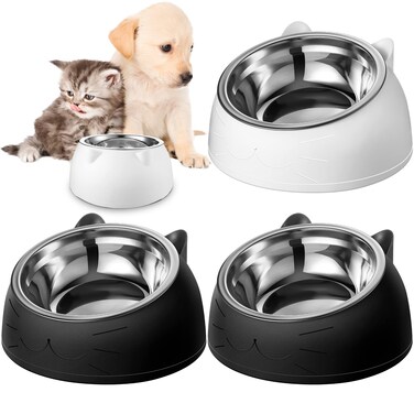 4 Pcs Raised Cat Food Bowls Stainless Steel Cat Bowl Tilted 15&deg; Elevated Cat Bowls Non Spill Kitten Puppy Food Bowl Slanted Dog Bowl Elevated Dish for Pets Dog Feeder Feeding Bowl for Cat (6.76oz)