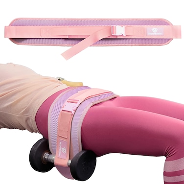 WOOTMIN hip thrust belt, fully upgraded hip thrust belt for dumbbells, more comfortable hip thrust belt, home gym hip thrust belt with wider and longer anti-slip pads. (pink new)
