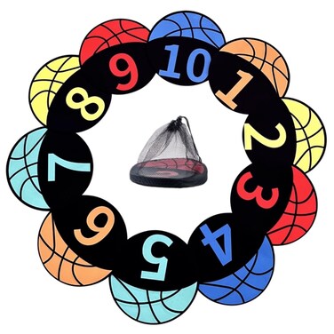 MUSKULO MONSTRO Large Spot Markers, Anti-Slip Poly Spot Markers, Basketball Training Equipment, Basketball Coaching Accessories, Basketball Flat Cones, 10-Pieces, 9 Inches, with a Carrying Bag (1-10)