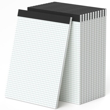 AILZFEI Graph Paper 8.5 x 11 Grid Paper Pad Quad Ruled, 12 Pack, 30 Sheets per Pad, White, 4x4 (4 Squares per inch), Easy-Tear Perforations, 8.5"x11" Quad Ruled Grid Paper Pad