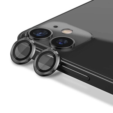 CloudValley 【2 Pack for iphone 12/12 Mini / 11 Camera Lens Protector, Ultra-HD Tempered Glass Cover, Aluminum Alloy Screen Cover, Black, with Cleaning Kit