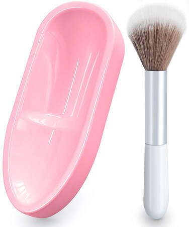 French Tip Dip Nail Powder Tray System with Dust Cleaning Brush, Unibouti Easy Short Extended Nails Smile Line Mold, Nail Art Accessories Manicure Tool, ABS Unbending, Light Pink