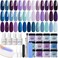 AZUREBEAUTY Dip Powder Nail Kit Starter, 20 Colors Purple Blue Glitter Dipping Powder Recycling Tray Essential Liquid Set Base Top Coat Activator French Dip Nails Art Manicure Beginner Salon 31 Pcs