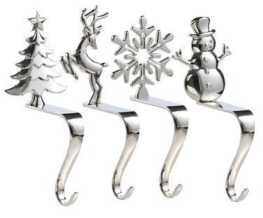 NIGHT-GRING Christmas Stocking Holder - Set of 4 Bronze Stocking Hangers Snowman Santa Snowflakes Christmas Tree Deer Christmas Stocking Hooks Christmas Decoration for Fireplace, Shelf,Staircases