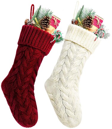 Kunyida Christmas Stockings, 18 Inch Blue Cable Knitted Stockings for Xmas Holiday Decoration, 2 Pack