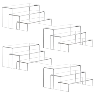 ANDGOO Large Acrylic Risers, Clear Rectangular Showcase Collectibles Display Shelf- 4Set