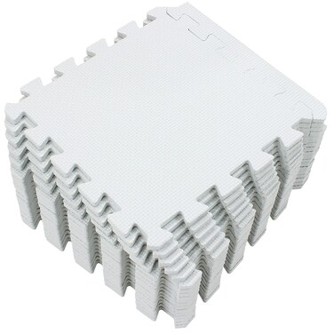 Yostrong&reg; 18 Tiles Interlocking Puzzle Foam Baby Play Mat with Straight Edges for Playing - EVA Babies Crawling Mat   Rubber Floor Work Out Mats for Home Gym. White. YOC-Ab18S18
