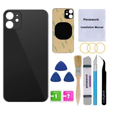 Perzework OEM Rear Back Glass Replacement for iPhone 11 6.1 inches with Reparing Toolkit and Pre-Installed Adhesive (Black)
