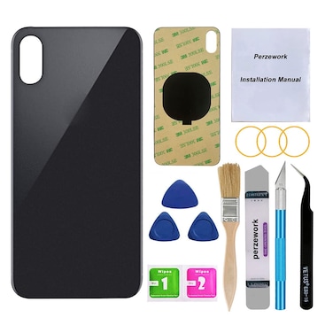 Perzework OEM Rear Back Glass Replacement for iPhone Xs 5.8 inches with Reparing Tool Kit and Pre-Installed Adhesive (Space Gray/Black)