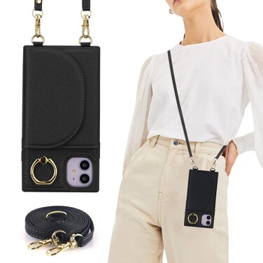 ZCDAYE Crossbody Wallet Case for iPhone 11, iPhone 11 Case with Strap Adjustable Lanyard PU Leather Card Slot Purse Cover Protective Phone Case for iPhone 11, 6.1 inch - Black