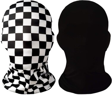 HOMELEX 2 Pieces Full Face Mask 2nd Skin Masks Halloween Spandex Hood for Unisex-Black &amp; Grid