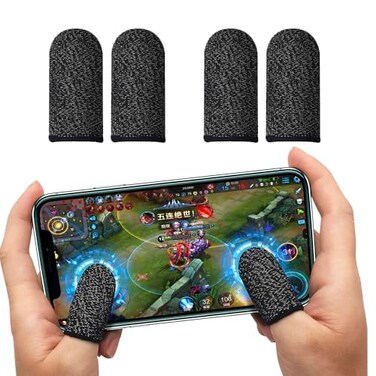 Gaming Gloves Gaming Finger Sleeves for Mobile Gaming, 4 PCS 0.3 mm Silver Fiber, Anti Sweat, Extremely Thin,Breathable Seamless Touchscreen Finger Cover Thumb Sleeve Fit Phone Game Tablet Devices