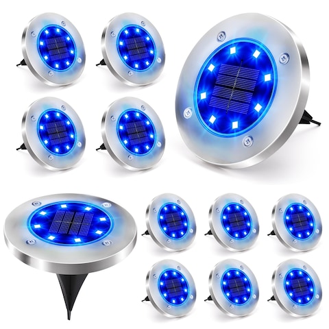 Brizled 12 Pack Solar Disk Lights, 8 LED Solar Ground Lights, Outdoor Garden Disc Lights, Flat Solar In-Ground Lights Waterproof Landscape Lighting for Pathway Lawn Yard Driveway Walkway, Warm White
