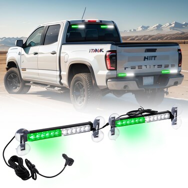 Tiannor 2X 12.2 inch Emergency Strobe Lights Green/White 24 LED Hazard Warning Flashing Safety Dash Front/Rear Windshield Lights Surface Mount for Police Firefighter Ambulance Vehicles Trucks Car