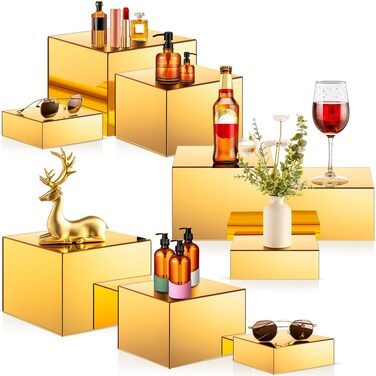 Suzile 9 Pcs Acrylic Buffet Risers Display Box Cube Display Riser 5 Sided Food Riser Table Stand for Display with Hollow Bottoms for Party, 8 x 8 x 6 Inch, 7 x 7 x 4 Inch, 6 x 6 x 2 Inch (White)