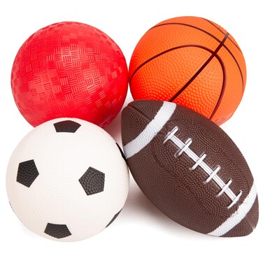 Innotoys Balls for Toddlers 1-3 with Pump 4 Pack 5" Small Rubber Playground Balls for Babies and Kids - 1 Football, 1 Basketball, 1 Soccer Ball and 1 Dodge Kickball - Indoor Outdoor Toys Gift