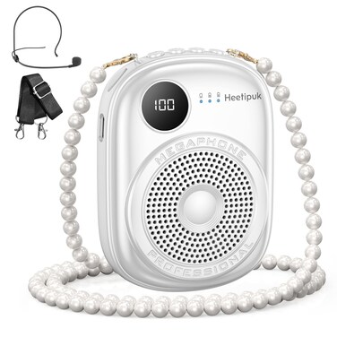 Portable Voice Amplifier Wired Microphone and Speaker,PA System Voice Amplifier with Mic Headset for Teachers,Speech,Tour Guides,Coaches,Yoga, Fitness Instructors Bluetooth 5.0 TF Card (White)
