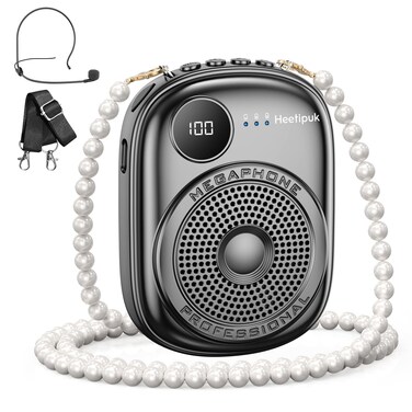 Portable Voice Amplifier Wired Microphone and Speaker,PA System Voice Amplifier with Mic Headset for Teachers,Speech,Tour Guides,Coaches,Yoga, Fitness Instructors Bluetooth 5.0 TF Card (Black)