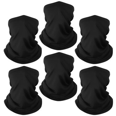 6 Pack Neck Gaiter Bandana Face Mask: Cooling Gator Mask Breathable Face Cover Ski Neck Scarf Protection from Dust Sun for Men Women Motorcycle Running Washable Facemask Gaitor, Black