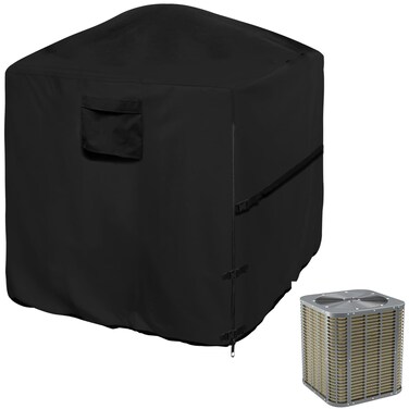 WOMACO Air Conditioner Cover, Durable AC Cover for Outside Unit Water Resistant Snowproof Outdoor AC Cover with Support Pole (Black, 26"x26"x33")