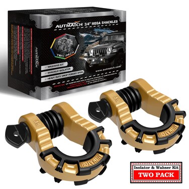 AUTMATCH D Ring Shackles 3/4" Mega Shackle (2 Pack) 68,000Ibs Break Strength with 7/8" Screw Pin and Shackle Isolator &amp; Washers Kit for Tow Strap Winch Off Road Vehicle Recovery, Gold