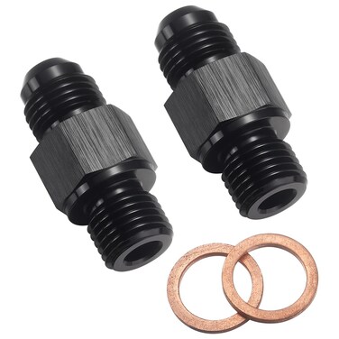 Podavelle 8AN Male Flare to 1/4 NPSM Transmission Cooler Adapter Fitting Aluminum Black Fits TH350 TH400 4L60E 700R4 200-4R TR6060 AOD 4R100 4R70W C5, Pack of 2