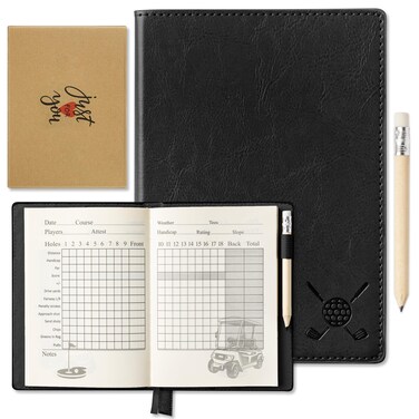 R HORSE Golf Scorecard Book with Pencil, Black Leather Golf Journal Yardage Log Book Score Notebook Gift Set, Sports Accessories Father's Day Birthday Gift for Men Women Golfer Fan