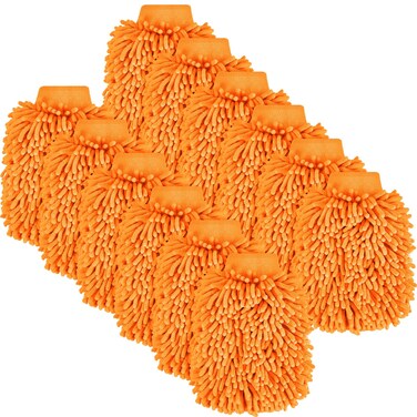 Toulite 16 Pcs Car Wash Mitt Chenille Microfiber Wash Mitt Double Sided Car Wash Glove Cleaning Drying Mitts (Orange,7.48 x 10.24 Inch)