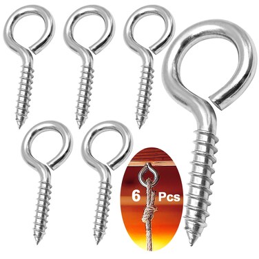 YGAOHF 2.5 Inches Stainless Steel Screw Eyes, 6 Pack M6 Heavy Duty Eye Hooks Screw, Eye Bolts Screw in Eye Hooks for Wood, Eye Bolts for Secure Cable Wires, Indoor &amp; Outdoor Use