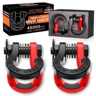 AUTOBOTS Tigertooth Split D Ring Shackles 45,000lb Break Strength, 3/4&rdquo;Shackle D Rings Heavy Duty with 7/8 Pin for Tow Strap Winch Offroad Vehicle Recovery Accessories Red