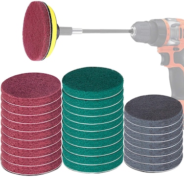 Power Scrub Pads Drill Attachment, GOH DODD 30 Pieces 5 Inch Headlight Restoration Kit Cleaning Kit Scouring Pads with Baker and Universal Shaft for Kitchen, Bathroom, Grout, Carpet, Tub, Grill,Tile
